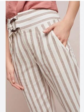 Anthropologie Striped Wide-Leg Pants in Beige and White